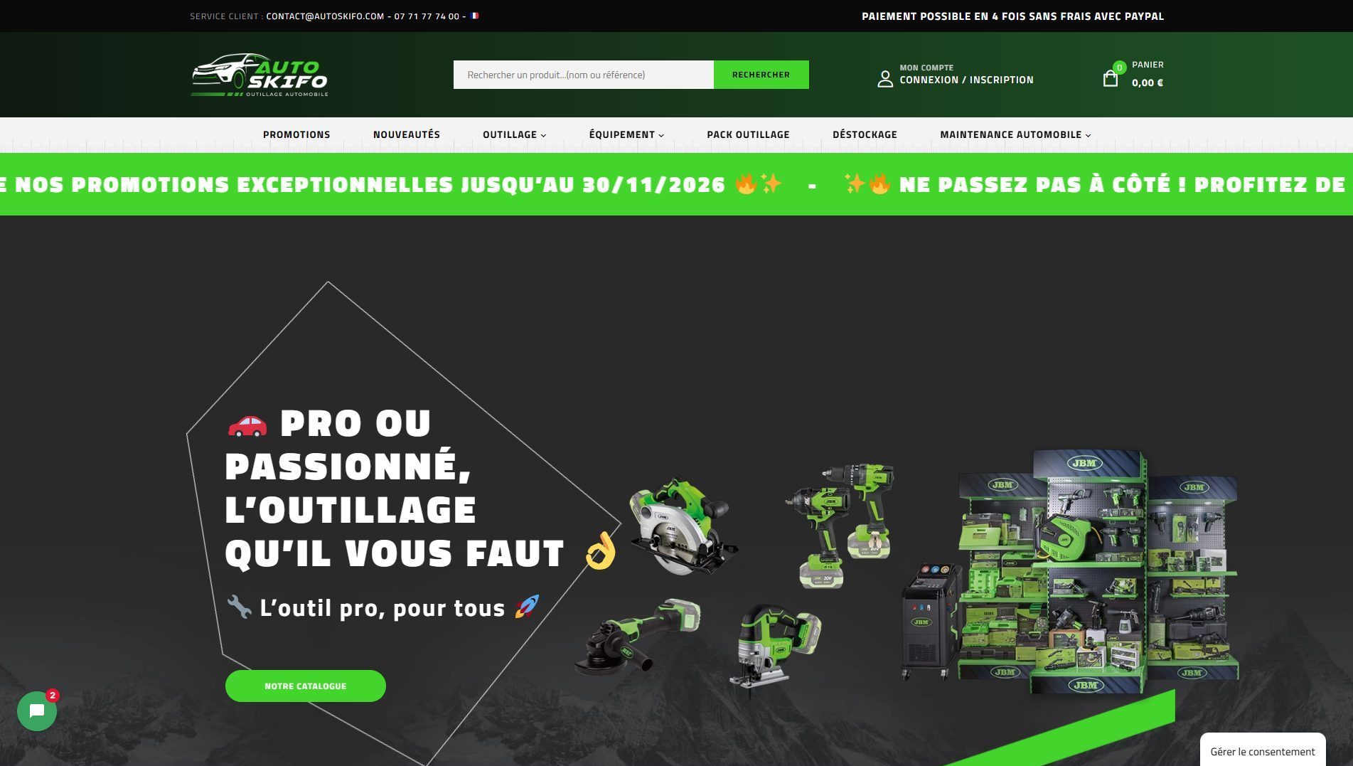 Page d’accueil de la boutique Autoskifo